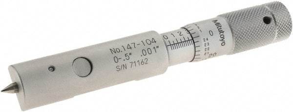 Mitutoyo - 0 to 0.5 Inch Measurement Range, 0.001 Inch Graduation, Accuracy up to 0.0001 Inch, Steel, Mechanical Can Seam Micrometer - 15mm Head Diameter, 5mm Throat Depth, Flat Spindle, Includes Carton Case - Americas Industrial Supply
