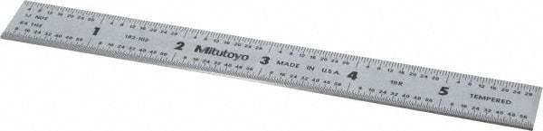 Mitutoyo - 6" Long, 1/100, 1/64, 1/50, 1/32" Graduation, Rigid Stainless Steel Rule - 16R Graduation Style, 3/4" Wide, Silver, Satin Chrome Finish - Americas Industrial Supply