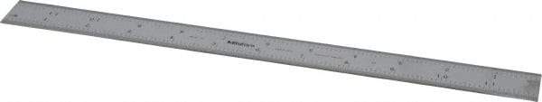 Mitutoyo - 12" Long, 1/100, 1/64, 1/50, 1/32" Graduation, Rigid Stainless Steel Rule - 16R Graduation Style, 1" Wide, Silver, Satin Chrome Finish - Americas Industrial Supply