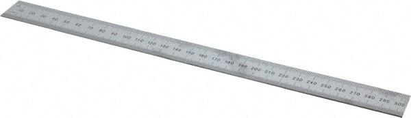 Mitutoyo - 12" Long, 1/64, 1/32" and 0.5, 1mm Graduation, Rigid Stainless Steel Rule - English/Metric Graduation Style, 1" Wide, Silver, Satin Chrome Finish - Americas Industrial Supply