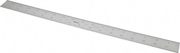 Mitutoyo - 18" Long, 1/100, 1/64, 1/32, 1/10" Graduation, Rigid Stainless Steel Rule - 5R Graduation Style, 1-3/16" Wide, Silver, Satin Chrome Finish - Americas Industrial Supply