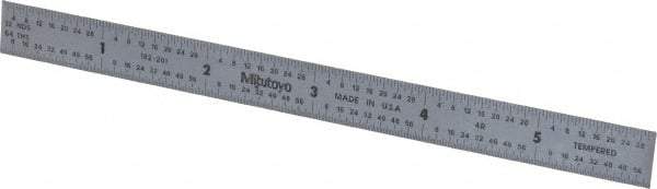 Mitutoyo - 6" Long, 1/64, 1/32, 1/16, 1/8" Graduation, Flexible Stainless Steel Rule - 4R Graduation Style, 1/2" Wide, Silver, Satin Chrome Finish - Americas Industrial Supply