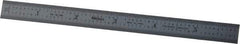 Mitutoyo - 6" Long, 1/100, 1/50" and 0.5, 1mm Graduation, Flexible Stainless Steel Rule - Decimal/Metric Graduation Style, 1/2" Wide, Silver, Satin Chrome Finish - Americas Industrial Supply