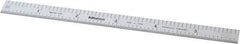 Mitutoyo - 6" Long, 1/50, 1/10" and 0.5, 1mm Graduation, Flexible Stainless Steel Rule - Decimal/Metric Graduation Style, 1/2" Wide, Silver, Satin Chrome Finish - Americas Industrial Supply