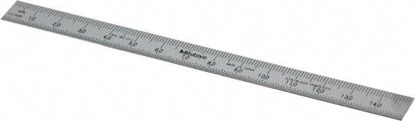 Mitutoyo - 150mm Long, 0.5, 1mm Graduation, Flexible Stainless Steel Rule - Metric Graduation Style, 1/2" Wide, Silver, Satin Chrome Finish - Americas Industrial Supply