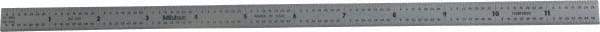 Mitutoyo - 12" Long, 1/64, 1/32" and 0.5, 1mm Graduation, Flexible Stainless Steel Rule - English/Metric Graduation Style, 1/2" Wide, Silver, Satin Chrome Finish - Americas Industrial Supply