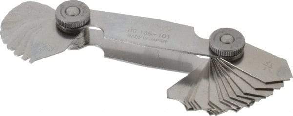 Mitutoyo - 30 Piece, 1/32 to 1/4 Inch Radius, Radius Gage Set - Style B, 1/64 Inch Graduation - Americas Industrial Supply
