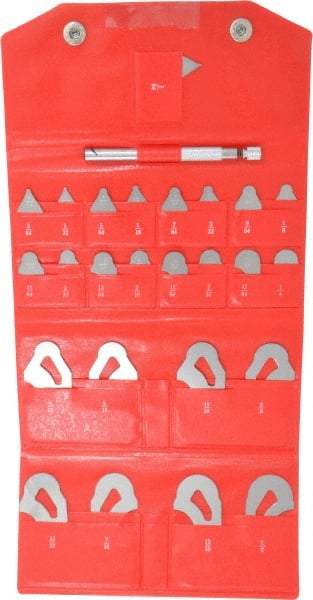 Mitutoyo - 25 Piece, 1/64 to 1/2 Inch Radius, Stainless Steel Radius Gage Set - Satin Chrome Coated - Americas Industrial Supply