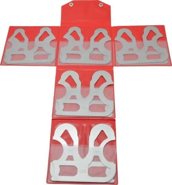 Mitutoyo - 10 Piece, 0.55 to 1 Inch Radius, Stainless Steel Radius Gage Set - Satin Chrome Coated - Americas Industrial Supply