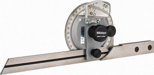 Mitutoyo - 6 Inch Long Blade, 360° Max Measurement, Bevel Protractor - Accuracy up to 5 Min, 1° Dial Graduation - Americas Industrial Supply