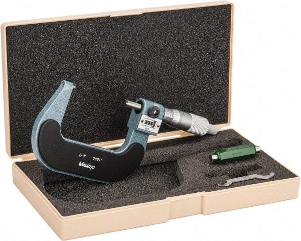Mitutoyo - 2 to 3" Range, 0.0001" Graduation, Mechanical Outside Micrometer - Ratchet Stop Thimble, Accurate to 0.0001", Digital Counter - Americas Industrial Supply