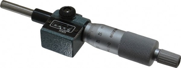 Mitutoyo - 25mm, 18mm Ratchet Stop Thimble, 6.35mm Diameter x 27mm Long Spindle, Digital Counter Mechanical Micrometer Head - Americas Industrial Supply