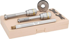 Mitutoyo - 7 Piece, 1/2 to 0.8", Carbide, TiN Coated, Hole Mechanical Inside Micrometer Set - 0.0002" Graduation, Ratchet Stop Thimble, Includes Extension, Fitted Plastic Case & (1) Setting Ring - Americas Industrial Supply