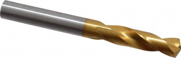 Guhring - 11/32" 130° Parabolic Flute Cobalt Screw Machine Drill Bit - TiN Finish, Right Hand Cut, 40mm Flute Length, 84mm OAL, Standard Point, Straight Shank - Americas Industrial Supply