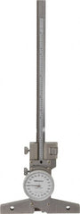 Mitutoyo - 0 to 6 Inch Range, Stainless Steel, White Dial Depth Gage - 0.001 Inch Graduation, 0.001 Inch Accuracy, 4 Inch Base Measuring Length - Americas Industrial Supply