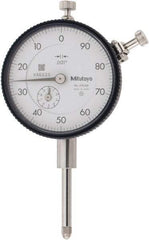 Mitutoyo - 1" Range, 100-0 Dial Reading, 0.001" Graduation Dial Drop Indicator - 2-1/4" Dial, 0.1" Range per Revolution, 0.002" Accuracy, Revolution Counter - Americas Industrial Supply