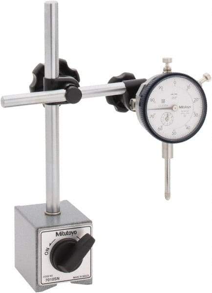 Mitutoyo - 0.001" Graduation, 1" Max Meas, 0-100 Dial Reading, Dial Indicator & Base Kit - 58mm Base Length x 50mm Base Width x 55mm Base Height - Americas Industrial Supply