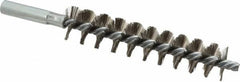 Schaefer Brush - 4" Brush Length, 7/8" Diam, Double Stem, Single Spiral Tube Brush - 6-1/4" Long, Stainless Steel, 12-24 Female Connection - Americas Industrial Supply