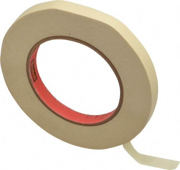 3M - 1/2" Wide x 60 Yd Long Tan Paper Masking Tape - Series 214, 5.8 mil Thick, 27 In/Lb Tensile Strength - Americas Industrial Supply