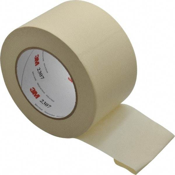 3M - 3" Wide x 60 Yd Long Tan Paper Masking Tape - Series 2307, 5.2 mil Thick, 23 In/Lb Tensile Strength - Americas Industrial Supply