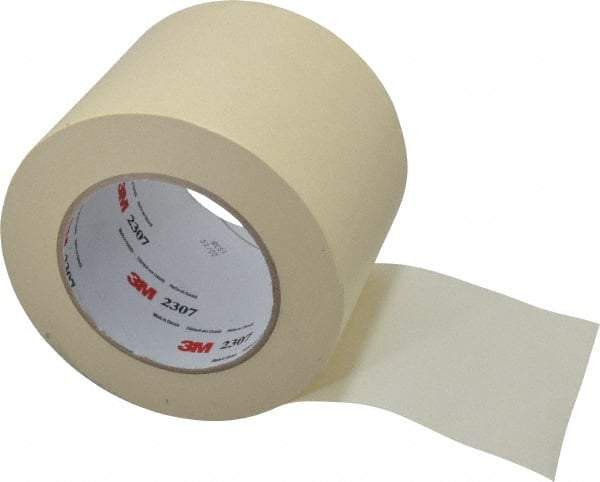 3M - 4" Wide x 60 Yd Long Tan Paper Masking Tape - Series 2307, 5.2 mil Thick, 23 In/Lb Tensile Strength - Americas Industrial Supply