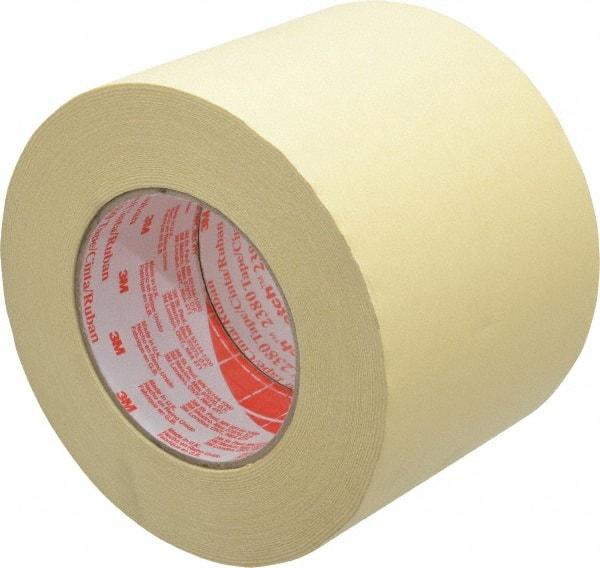 3M - 4" Wide x 60 Yd Long Tan Paper Masking Tape - Series 2380, 7.2 mil Thick, 28 In/Lb Tensile Strength - Americas Industrial Supply