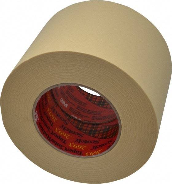 3M - 4" Wide x 60 Yd Long Tan Paper Masking Tape - Series 2693, 7.9 mil Thick, 29 In/Lb Tensile Strength - Americas Industrial Supply