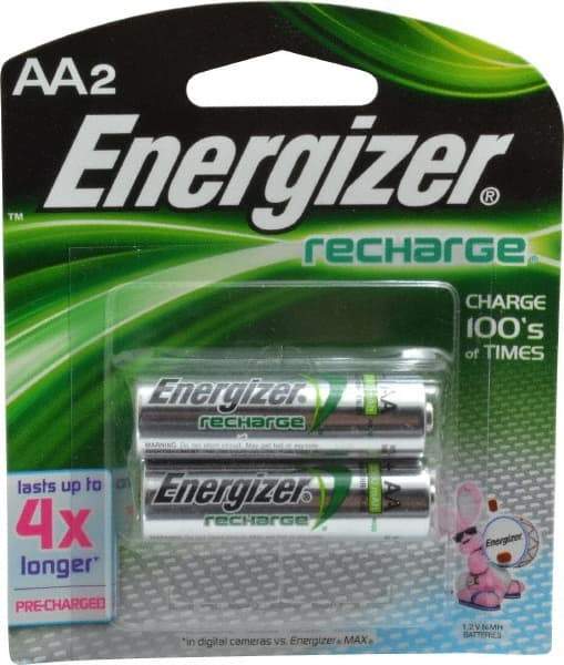 Energizer - Size AA, NiMH, 2 Pack, Standard Battery - 1.2 Volts, Flat Terminal, ANSI Regulated - Americas Industrial Supply