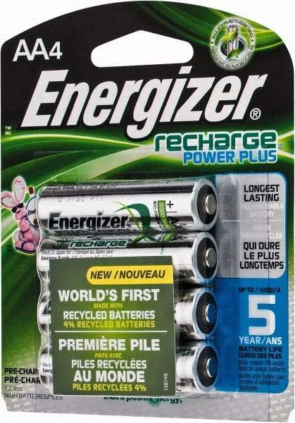 Energizer - Size AA, NiMH, 4 Pack, Standard Battery - 1.2 Volts, Flat Terminal, ANSI Regulated - Americas Industrial Supply