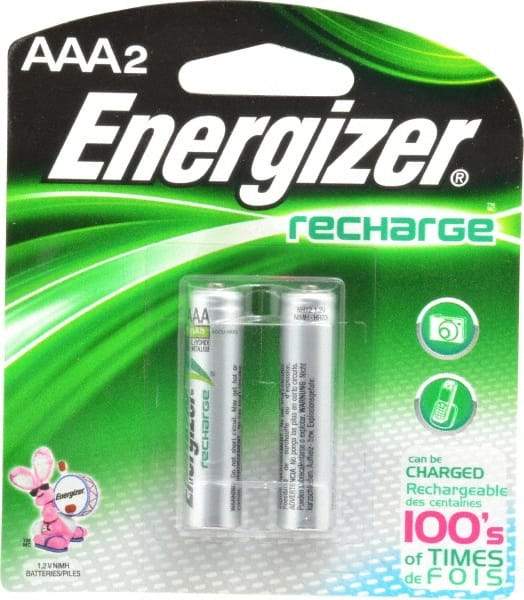 Energizer - Size AAA, NiMH, 2 Pack, Standard Battery - 1.2 Volts, Flat Terminal, ANSI Regulated - Americas Industrial Supply