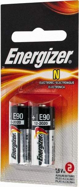 Energizer - Size N, Alkaline, 2 Pack, Specialty Battery - 1.5 Volts, Flat Terminal, LR1, ANSI, IEC Regulated - Americas Industrial Supply