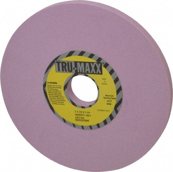 Tru-Maxx - 7" Diam x 1-1/4" Hole x 1/2" Thick, I Hardness, 100 Grit Surface Grinding Wheel - Aluminum Oxide, Type 1, Fine Grade, 3,600 Max RPM, Vitrified Bond, No Recess - Americas Industrial Supply