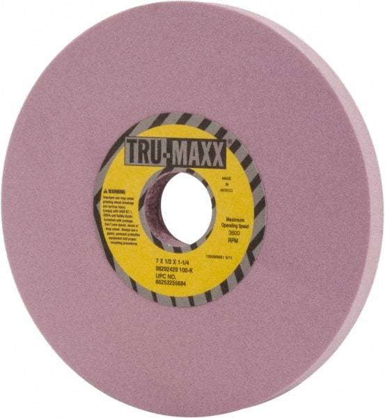 Tru-Maxx - 7" Diam x 1-1/4" Hole x 1/2" Thick, K Hardness, 100 Grit Surface Grinding Wheel - Aluminum Oxide, Type 1, Fine Grade, 3,600 Max RPM, Vitrified Bond, No Recess - Americas Industrial Supply