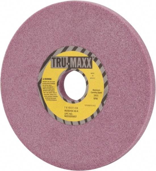 Tru-Maxx - 7" Diam x 1-1/4" Hole x 1/2" Thick, K Hardness, 46 Grit Surface Grinding Wheel - Aluminum Oxide, Type 1, Coarse Grade, 3,600 Max RPM, Vitrified Bond, No Recess - Americas Industrial Supply