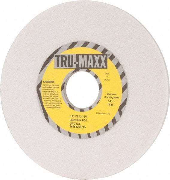 Tru-Maxx - 6" Diam x 1-1/4" Hole x 1/4" Thick, I Hardness, 60 Grit Surface Grinding Wheel - Aluminum Oxide, Type 1, Medium Grade, 5,410 Max RPM, Vitrified Bond, No Recess - Americas Industrial Supply