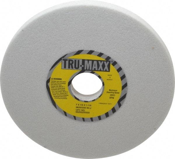 Tru-Maxx - 7" Diam x 1-1/4" Hole x 1/2" Thick, J Hardness, 60 Grit Surface Grinding Wheel - Aluminum Oxide, Type 1, Medium Grade, 3,600 Max RPM, Vitrified Bond, No Recess - Americas Industrial Supply