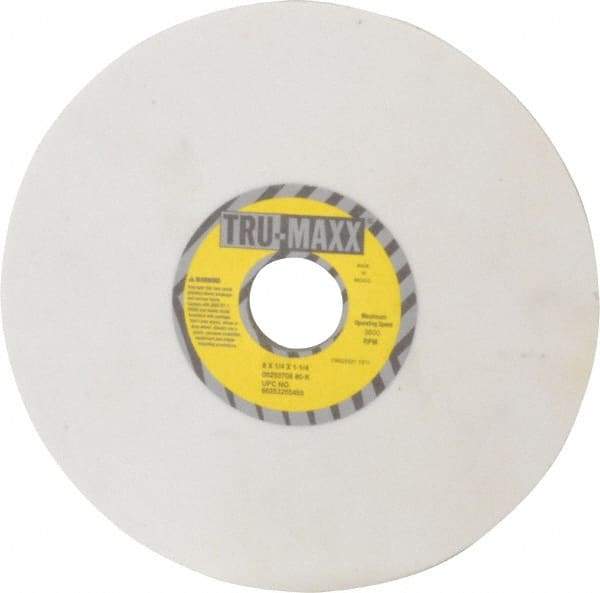 Tru-Maxx - 8" Diam x 1-1/4" Hole x 1/4" Thick, K Hardness, 80 Grit Surface Grinding Wheel - Aluminum Oxide, Type 1, Medium Grade, 3,600 Max RPM, Vitrified Bond, No Recess - Americas Industrial Supply