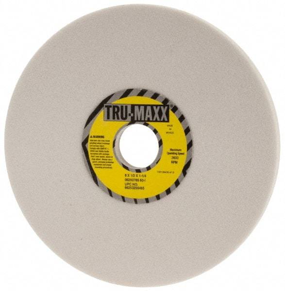 Tru-Maxx - 8" Diam x 1-1/4" Hole x 1/2" Thick, I Hardness, 60 Grit Surface Grinding Wheel - Aluminum Oxide, Type 1, Medium Grade, 3,600 Max RPM, Vitrified Bond, No Recess - Americas Industrial Supply