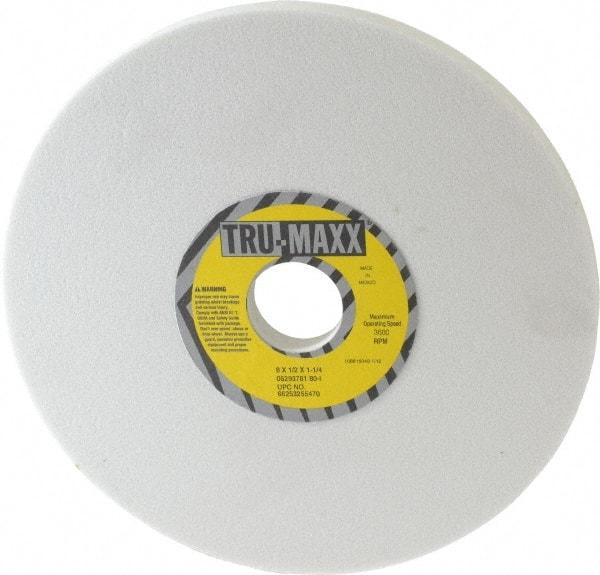 Tru-Maxx - 8" Diam x 1-1/4" Hole x 1/2" Thick, I Hardness, 80 Grit Surface Grinding Wheel - Aluminum Oxide, Type 1, Medium Grade, 3,600 Max RPM, Vitrified Bond, No Recess - Americas Industrial Supply