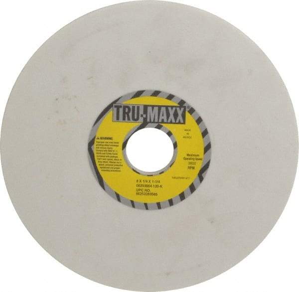 Tru-Maxx - 8" Diam x 1-1/4" Hole x 1/4" Thick, K Hardness, 120 Grit Surface Grinding Wheel - Aluminum Oxide, Type 1, Fine Grade, 3,600 Max RPM, Vitrified Bond, No Recess - Americas Industrial Supply
