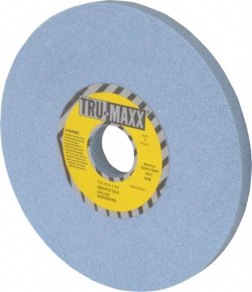 Tru-Maxx - 7" Diam x 1-1/4" Hole x 1/2" Thick, K Hardness, 60 Grit Surface Grinding Wheel - Ceramic, Type 1, Medium Grade, 3,600 Max RPM, Vitrified Bond, No Recess - Americas Industrial Supply