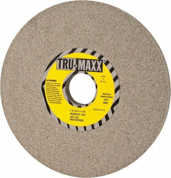Tru-Maxx - 7" Diam x 1-1/4" Hole x 1/2" Thick, I Hardness, 100 Grit Surface Grinding Wheel - Aluminum Oxide, Type 1, Fine Grade, 3,600 Max RPM, Vitrified Bond, No Recess - Americas Industrial Supply