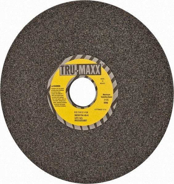 Tru-Maxx - 8" Diam x 1-1/4" Hole x 1/4" Thick, H Hardness, 46 Grit Surface Grinding Wheel - Aluminum Oxide, Type 1, Coarse Grade, 3,105 Max RPM, Vitrified Bond, No Recess - Americas Industrial Supply