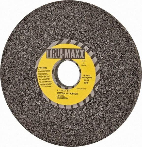 Tru-Maxx - 7" Diam x 1-1/4" Hole x 1/2" Thick, I Hardness, 46 Grit Surface Grinding Wheel - Aluminum Oxide, Type 1, Coarse Grade, 3,600 Max RPM, Vitrified Bond, No Recess - Americas Industrial Supply