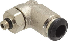 Alpha Technologies - 6mm Outside Diam, M5 Metric, Nickel Plated Brass Push-to-Connect Tube Male Swivel Elbow - 250 Max psi, Tube to Metric Thread Connection, Buna O-Ring - Americas Industrial Supply