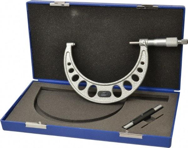 Value Collection - 4 to 5" Range, 0.0001" Graduation, Mechanical Outside Micrometer - Ratchet Stop Thimble, Accurate to 0.0001" - Americas Industrial Supply