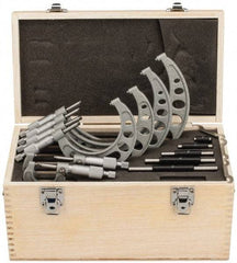 Value Collection - 0 to 6" Range, 6 Piece Mechanical Outside Micrometer Set - 0.0001" Graduation, 0.0001" Accuracy, Ratchet Stop Thimble, Steel Face - Americas Industrial Supply