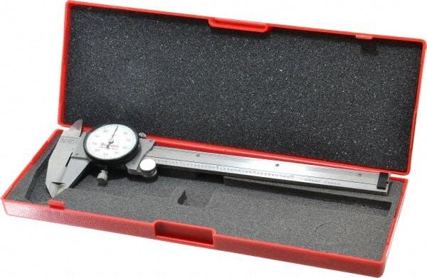 Starrett - 0" to 6" Range, 0.001" Graduation, 0.1" per Revolution, Dial Caliper - White Face, 1-1/2" Jaw Length, Accurate to 0.0010" - Americas Industrial Supply