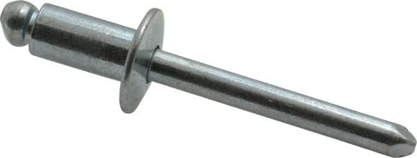 RivetKing - Size 84 Dome Head Steel Open End Blind Rivet - Steel Mandrel, 0.02" to 1/4" Grip, 1/2" Head Diam, 0.257" to 0.261" Hole Diam, 1/2" Length Under Head, 1/4" Body Diam - Americas Industrial Supply