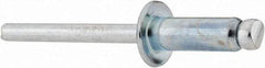 RivetKing - Size 88 Dome Head Steel Open End Blind Rivet - Steel Mandrel, 0.376" to 1/2" Grip, 1/2" Head Diam, 0.257" to 0.261" Hole Diam, 3/4" Length Under Head, 1/4" Body Diam - Americas Industrial Supply